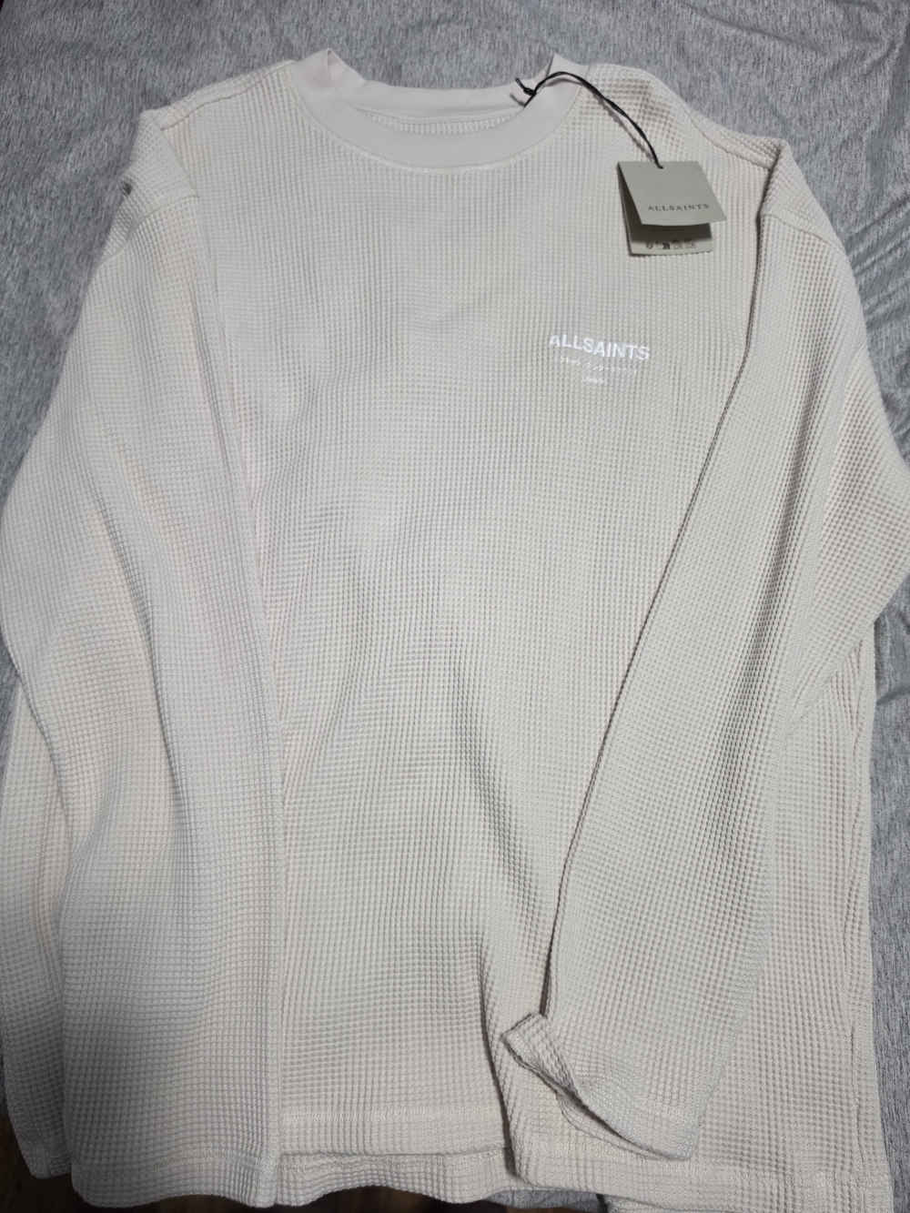 AllSaints Cream Waffle-Knit Crew Neck Top